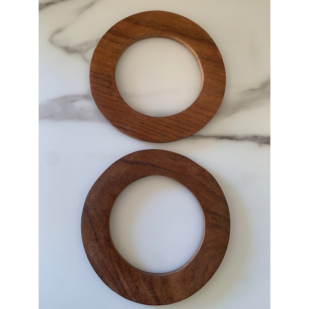 Vintage Round Wood Purse Handles Replacement Bag Making Pair Brown